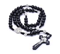 EZVFIRPDFZ Collier chapelet pour homme et femme - Style bohème unique - Fait à la main - Corde de chanvre vintage - Perle en bois naturel tressé - Crucifix - Pendentif catholique - Prière catholique