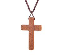 EZVFIRPDFZ Collier coloré en bois avec pendentif en forme de croix et cordon en bois naturel pour homme et femme - Chapelet catholique - Bijou de prière religieuse