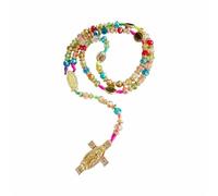EZVFIRPDFZ Collier mexicain Vierge Marie - Crucifix de Guadalupe - Chapelet - Collier de perles - Pendentif de protection Saint Jude - Médaille de Saint Benoît catholique - Bijou fait main pour homme
