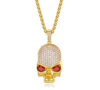 EZVFIRPDFZ Collier pour homme en forme de tête de mort en acier inoxydable avec pendentif en forme de tête de mort rouge et faux diamant - Avec boîte cadeau
