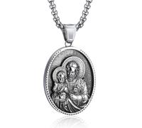 EZVFIRPDFZ Collier Saint Michel pour homme en acier inoxydable avec amulette de patron, Saint Michel/Christophe/Joseph/Benoît/Antoine/Vierge Marie, cadeau catholique pour la protection et la