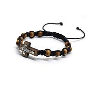 EZVFIRPDFZ Colorful Bling Bracelet religieux avec croix en bois 10 mm pour homme et femme Fait à la main