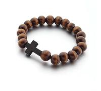 EZVFIRPDFZ Colorful Bling Bracelet religieux avec croix en bois 10 mm pour homme et femme Fait à la main