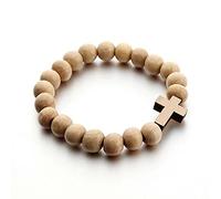 EZVFIRPDFZ Colorful Bling Bracelet religieux avec croix en bois 10 mm pour homme et femme Fait à la main