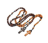 EZVFIRPDFZ Colorful Bling Lot de 2 colliers chapelet en bois naturel avec croix crucifix catholique prière Jésus pour homme et femme