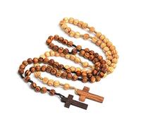 EZVFIRPDFZ Colorful Bling Lot de 2 colliers chapelet en bois naturel avec croix crucifix catholique prière Jésus pour homme et femme