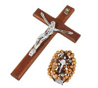 EZVFIRPDFZ Crucifix mural fait à la main avec chapelet en bois, crucifix en bois pour mur, croix chrétienne à suspendre au mur, cadeau pour famille - 15,2 cm