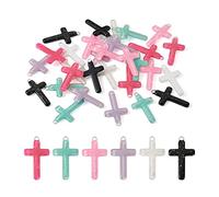 EZVFIRPDFZ Lot de 100 pendentifs en forme de croix en bois teint - 32,5 à 33,5 mm - Pour homme et femme - Bricolage de colliers de Pâques - Fabrication de bijoux