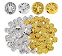 EZVFIRPDFZ Lot de 100 perles rondes double face de 9,5 mm avec croix de Jésus catholique Saint Benoît Perles religieuses en vrac pour la fabrication de bijoux Chapelet Bracelet Collier Bijoux 2