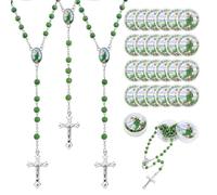 EZVFIRPDFZ Lot de 12 chapelets Judas Tadeo en perles de bois vert pour baptême, communion, fête, invités, lot de 12 Recuerdos De Bautizo Niño, 24 Pack