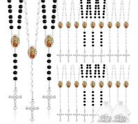 EZVFIRPDFZ Lot de 18 chapelets en bois avec crucifix et Notre Dame de Guadalupe parfumés pour communion avec sacs en organza, cadeau catholique pour homme et femme (noir et blanc)