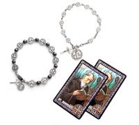 EZVFIRPDFZ Lot de 2 bracelets de Saint Benoît avec médailles de Saint Benoît et crucifix - Chapelet catholique avec carte de prière de San Benito pour homme et femme
