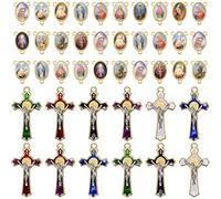 EZVFIRPDFZ Lot de 24 breloques en forme de chapelet de Saint Benoît, croix et centre en alliage émaillé Vierge Marie pour fabrication de bijoux