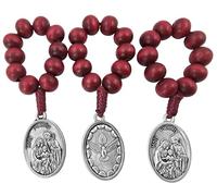 EZVFIRPDFZ Lot de 3 chapelets de doigt pour saints catholiques - Médaille de dévotion - Chapelet de prière d'une décennie - En bois rouge - Fait à la main - Cadeau religieux