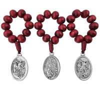 EZVFIRPDFZ Lot de 3 chapelets de doigt pour saints catholiques - Médaille de dévotion - Chapelet de prière d'une décennie - En bois rouge - Fait à la main - Cadeau religieux