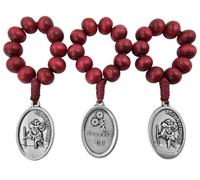EZVFIRPDFZ Lot de 3 chapelets de doigt pour saints catholiques - Médaille de dévotion - Chapelet de prière d'une décennie - En bois rouge - Fait à la main - Cadeau religieux