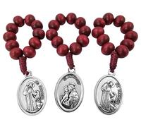 EZVFIRPDFZ Lot de 3 chapelets de doigt pour saints catholiques - Médaille de dévotion - Chapelet de prière d'une décennie - En bois rouge - Fait à la main - Cadeau religieux