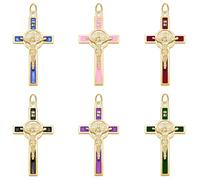 EZVFIRPDFZ Lot de 30 pendentifs en forme de chapelet central de Saint Benoît en métal émaillé pour fabrication de bijoux catholiques - 6 couleurs