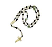EZVFIRPDFZ Magnifique chapelet avec pendentif croix de Saint Jude mexicain - Cordon tressé - Chaîne de perles de cristal vert - Accessoire de charme pour homme et femme - Idée de bijoux religieux
