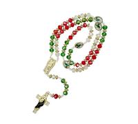 EZVFIRPDFZ Magnifique chapelet avec pendentif croix de Saint Jude mexicain - Cordon tressé - Chaîne de perles de cristal vert - Accessoire de charme pour homme et femme - Idée de bijoux religieux