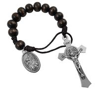 EZVFIRPDFZ Médaille de Saint Benoît Crucifix 10 mm Chapelet de poche de prière de 10 mm Perles en bois Style ouvert Médaille St Michel Chapelet catholique fait à la main