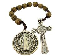 EZVFIRPDFZ Religious Gifts Chapelet de prière en bois marron avec médaille de Saint Benoît et crucifix 22,9 cm
