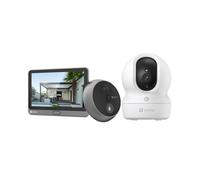 EZVIZ 2MP Judas de Porte et Camera Surveillance Kit,CP4+CP1 Pro 4MP | Visiophone Connecté Interphone, Judas Numerique 4.3’’ Écran Tactile Batterie 4600mAh Detection Humaine Audio Bidirectionnel