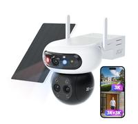 EZVIZ 3K(5MP) x3 Caméra Surveillance Extérieure Wi-Fi à Triple Objectif, 10400mAh Batterie,Reconnaissance Faciale, Zoomx12, Détection Personne/Véhicule, Vue Nocturne Couleur, Vue 360°,CB90f+Panneau 8W
