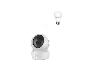 Ezviz C6N + LB1 Blanc - Kit caméra motorisée 360° et ampoule intelligente Wi-Fi