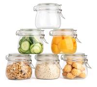 Ezvsevuo Bocaux en Verre Hermétique - 6 x 500ml Bocal en Verre avec Couvercle, Bocal à Conserves à Clip, Pot en Verre Hermetique, Pot Confiture pour le Stockage des Pâtes, Pickles, Céréales, Grains