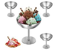 Ezweiji Lot 4 Coupes à Glace Inox 304 Double Paroi, Bol Dessert Isotherme | Verrines Réutilisables pour Salade de Fruits, Coupelle Apéritif, Ramequin Sorbet Incassable(Argent mat, grand format-160ml)