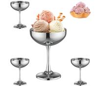 Ezweiji Lot de 4 coupes à glace, en acier inoxydable, diamètre : 10,5 cm, 270 ml, en acier inoxydable, verres à glace, à dessert, pour fruits, salade, yaourt et pudding aux fruits (argenté et grand)