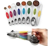 Ezweiji Lot de 9 tasses à mesurer et cuillères doseuses magnétiques en acier inoxydable - Double tête - Avec verre doseur gradué - Poignée avec épaisseur améliorée - Multicolore