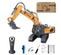 Ezweiji Pelleteuse Télécommandée avec Joystick, 11 Canaux Pelle RC | Pelle RC Godet Métal 1:24, Commande Cockpit, Véhicule de Chantier Bac à Sable Cadeau Garçon 3 4 5 6 7 8 Ans