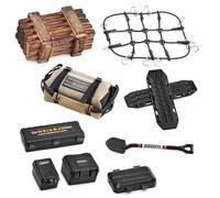 Ezweiji RC Crawler Car Décoration de toit 10 en 1 - Boîte de rangement de réservoir, filet à bagages, pelle pour Traxxas Desert Racer Slash1/18 TRX4M 1/24 SCX24 RC Crawler Car Truck Barres de toit