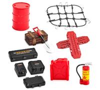 Ezweiji RC Crawler Car Décoration de toit 12 en 1 - Boîte de rangement de réservoir, filet à bagages, pelle pour Traxxas Desert Racer Slash Axial 1/18 TRX4M 1/24 SCX24 RC Crawler Car Truck Barres de