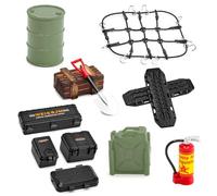 Ezweiji RC Crawler Car Décoration de toit 12 en 1 - Boîte de rangement de réservoir, filet à bagages, pelle pour Traxxas Desert Racer Slash Axial 1/18 TRX4M 1/24 SCX24 RC Crawler Car Truck Barres de