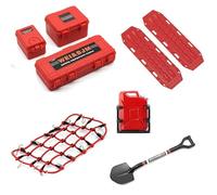 Ezweiji RC Crawler Décoration De Toit De Voiture 8 en 1 Boîte De Rangement De Réservoir,Filet à Bagages,Pelle,pour Traxxas Desert Racer Slash Axial SCX10 90046 D90 TRX4 1/10 Crawler Car (Rouge)