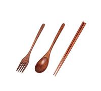 Ezweiji Set de vaisselle en bambou de style japonais réutilisable - Couverts de voyage - Couverts de camping - Fourchette en bois naturel - Cuillère pour soupe, sel, café, mélanger pour un usage