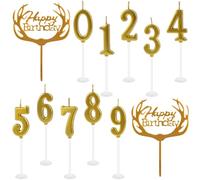Ezydka Bougies Anniversaire 12 Pièces Bougie Chiffre 0-9 Bougie Numéro, Bougies Anniversaire Numéro Avec 2 Décorations de Gâteau pour Enfants, Adultes, Anniversaire, Mariage, Anniversaire