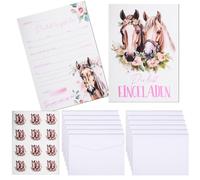 Ezydka Lot de 12 cartes d'invitation pour anniversaire d'enfant fille cheval invitations d'anniversaire avec enveloppe et autocollant pour anniversaire d'enfant