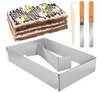 Ezydka Moule Rectangulaire Patisserie, Moule Rectangulaire Extensible avec 2 Spatule Et 1 Couteau, Cadre Patisserie Rectangulaire Extensible en Acier Inoxydable pour la Cuisson et la Décoration