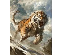 EZYHO 5D Diamond Art Painting Kits Mountain Tiger DIY Diamond Pictures Rhinestone Crystal Embroidery Cross Stitch Painting Painting by Numbers for Adults Children Home Wall Round Drill 40x40cm nVc167
