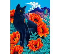 EZYHO 5D Diamond Painting,5D DIY Diamond Painting Cartoon Black Cat Poppies Flower 3D Diamond Embroidery Picture of Rhinestones Hobbies and Crafts 40x50cm nVc263