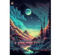 EZYHO Diamond Painting Night Scenery 5D Diamond Art Kits,DIY Crystal Creations for Kids,Rhinestone Cross Stitch Painting by Numbers for Adults Home Wall Decoration Round Diamond,50x50cm nVc111