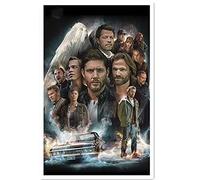 EZYHO Peinture diamant à faire soi-même, broderie diamant, point de croix, affiche TV Supernatural, strass ronds, image 50 x 50 cm