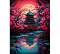 EZYHO Peinture diamant à faire soi-même - Paysage de tours et de pleine lune - Loisirs créatifs - Décoration murale - 40 x 40 cm