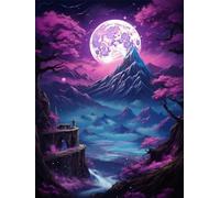 EZYHO Peinture diamant à faire soi-même, paysage pleine lune, broderie diamant, loisirs créatifs, art et décoration murale, 40 x 50 cm