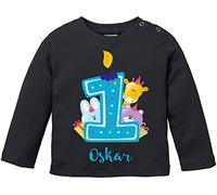 EZYshirt® T-shirt d'anniversaire pour bébé | 1er anniversaire d'animaux mignons fêtent le premier anniversaire de fête Body | T-shirt | Pull en pur coton bio - Noir - 80 cm/86 cm