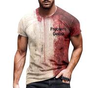 F 91W T-shirt Halloween Décontracté Col Rond Sang Graphique Grande Taille Imprimé Couleur Unie Manches Courtes T-Shirt avec Slogan Drôle Polo Homme Bleu Foncé, Wein3., S